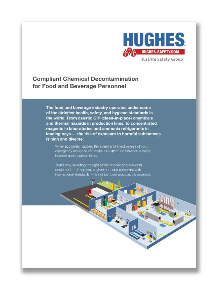 Browse our full range of recommended safety showers and eye washes for all areas of your food and beverage site inside our brochure.