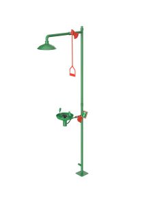 Floor mounted laboratory safety shower with eye wash