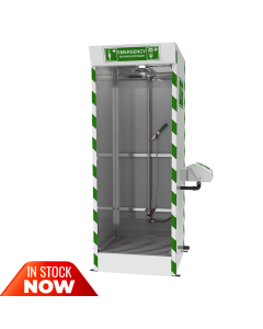 Cubicle safety shower with ASA closed bowl eye wash