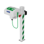 Trace tape heated pedestal mounted eye wash with ASA closed bowl and integral handheld shower