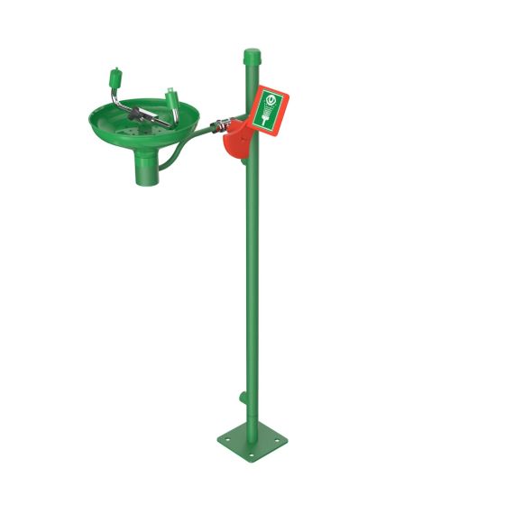 Pedestal mounted powder coated stainless steel eye wash