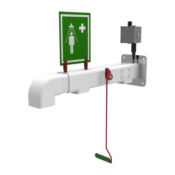 Hughes wall mounted trace tape heated safety shower 