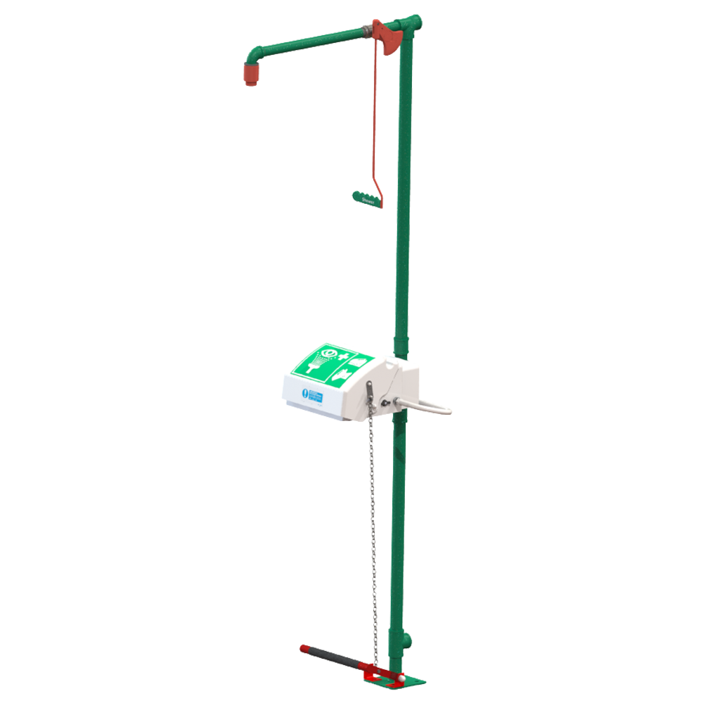 Hughes safety shower with closed bow eye wash