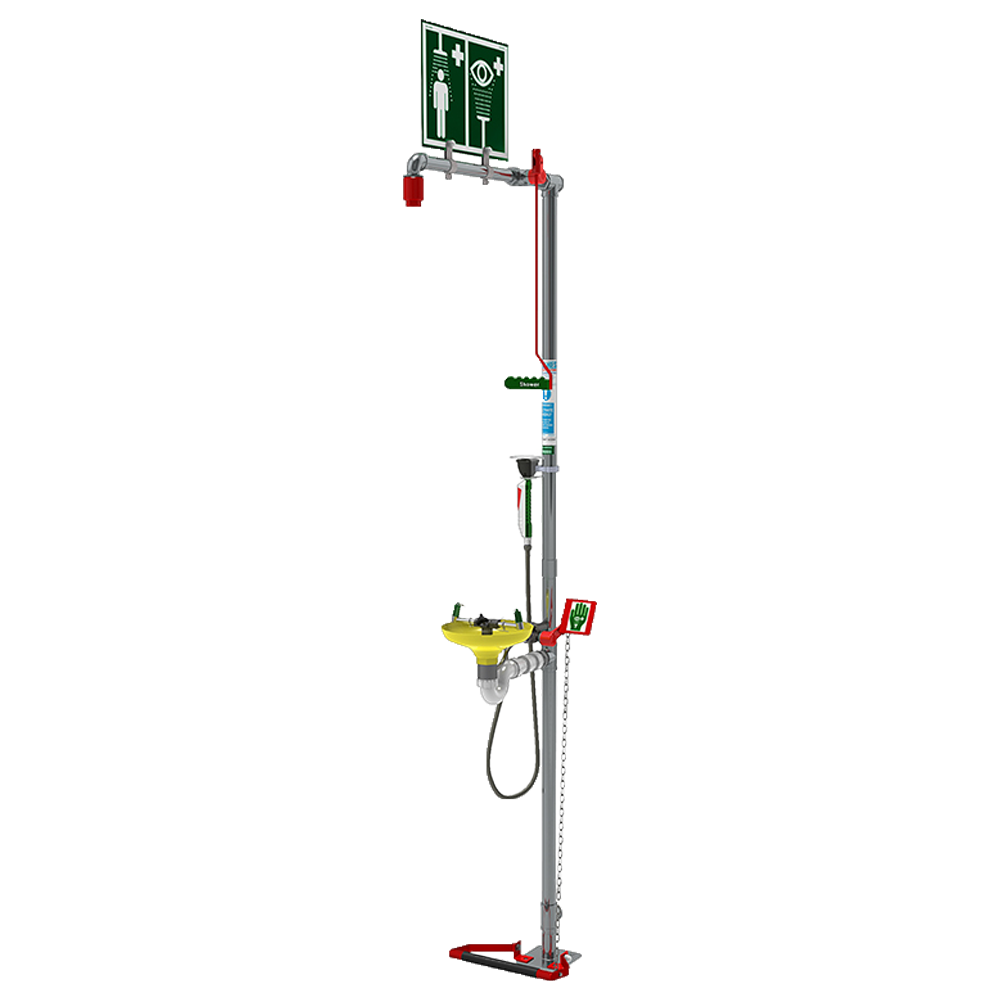 Hughes emergency safety shower with open bowl eye wash